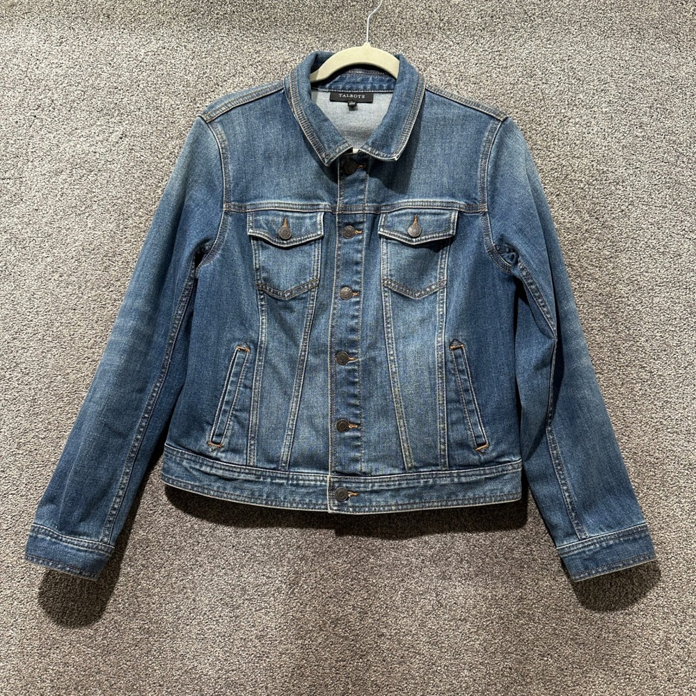 Talbots Blue Denim Trucker Jacket Size Medium Classic Jean Layering Transitional